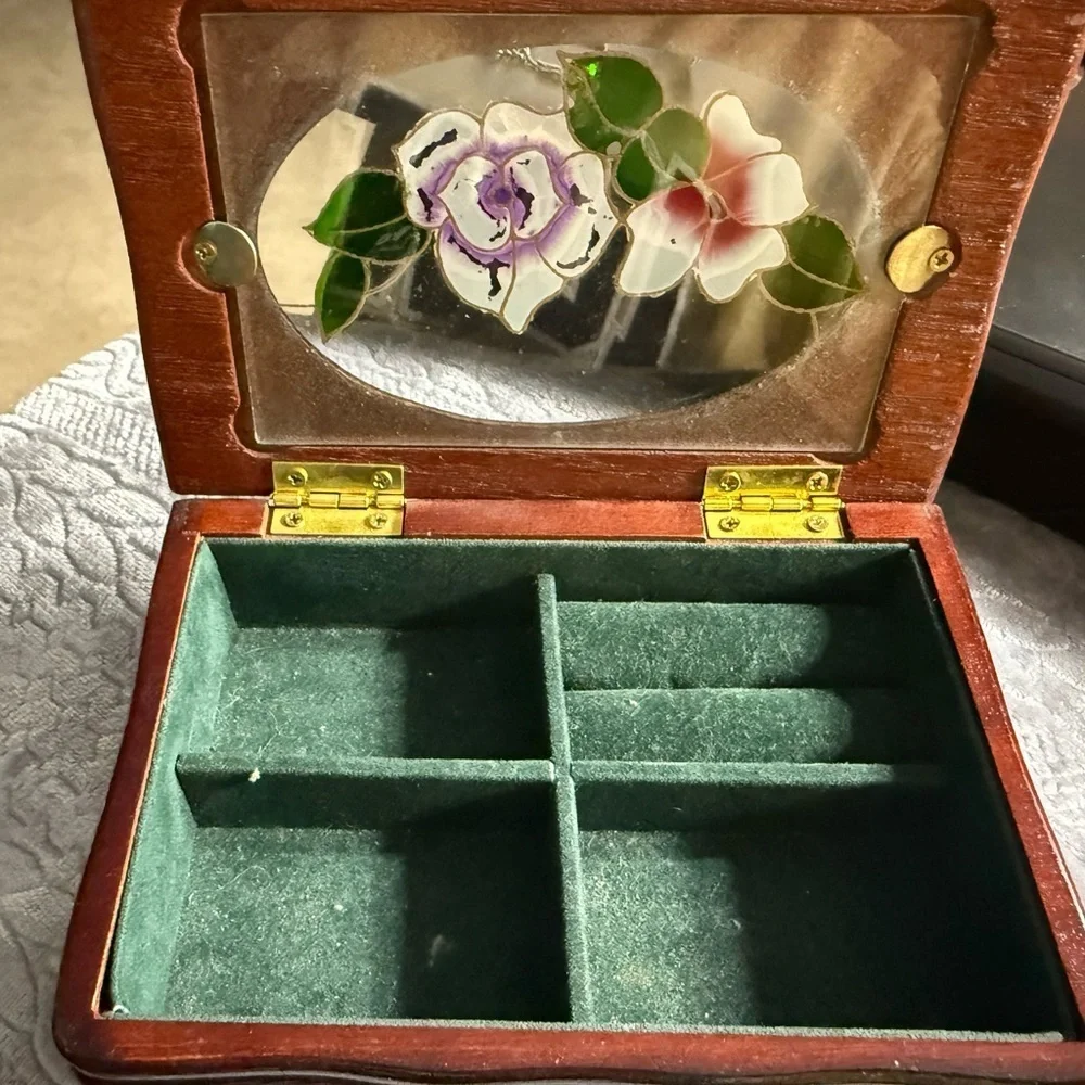 Wooden Jewelry Box with Floral Design